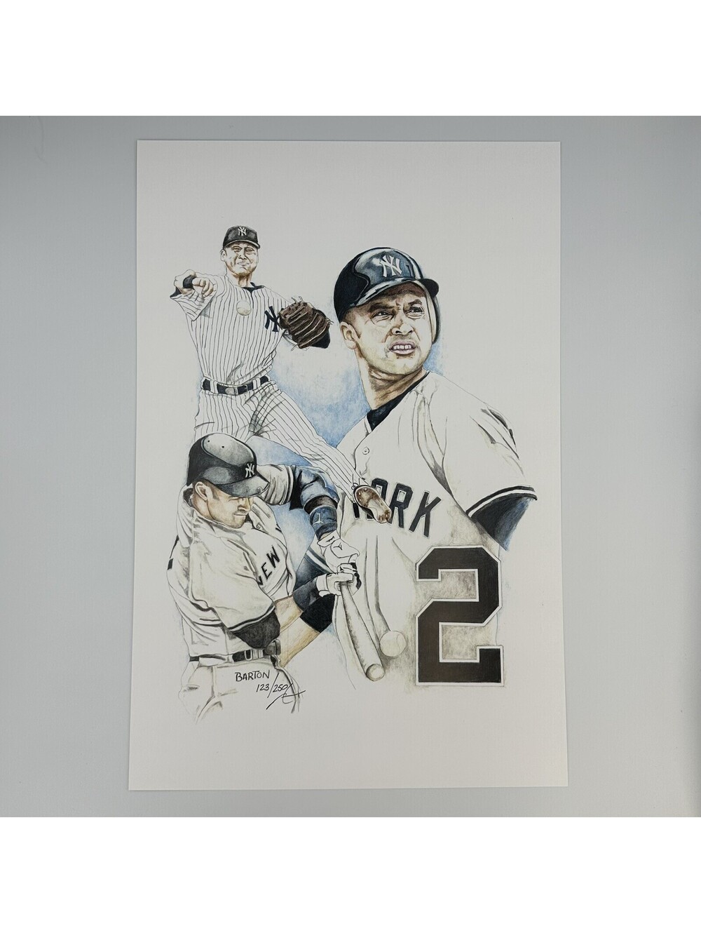 Derek Jeter 12x18 Signed LE Lithograph #123/250 by Brian Barton COA MLB Yankees